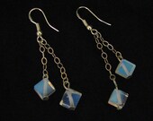 Moonlight Dance earrings - opalite cubes, sterling silver chain