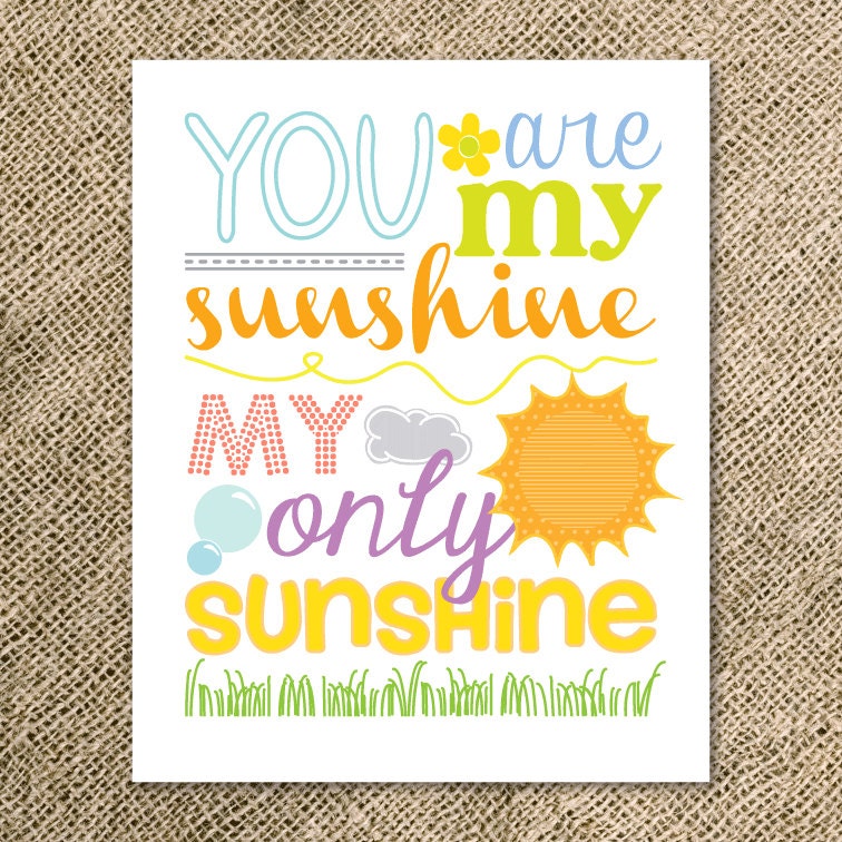 You Are My Sunshine Children's Word Art Print - Children's Digital Nursery Art