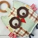 Stanley the Patchwork Owl Crinkle Toy comes with Detachable Organic Wood Teething Ring- Great Baby Boy Gift