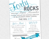 Printable Forty ROCKS Birthday Party Bash Invitation, Surprise, Milestone, 21st 30th 40th 50th 60th, Pick Your Colors,  DIY Digital File