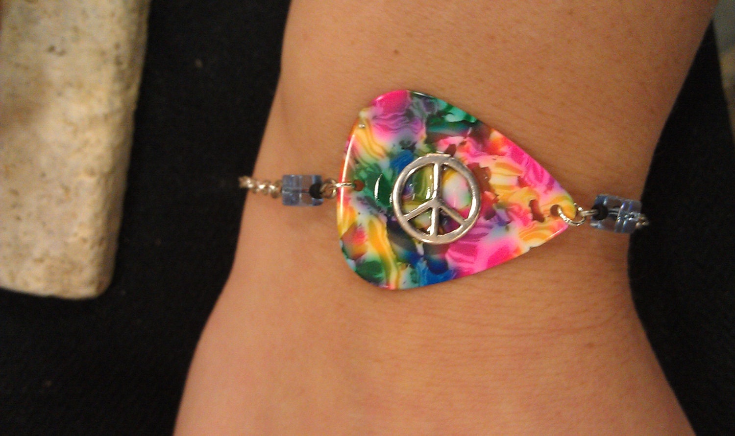 Multi Color Peace Sign Guitar Pick Bracelet