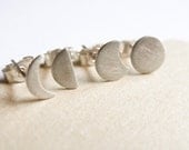 Moon Phase, Silver Stud Earrings, Silver post earrings, unmatched pair