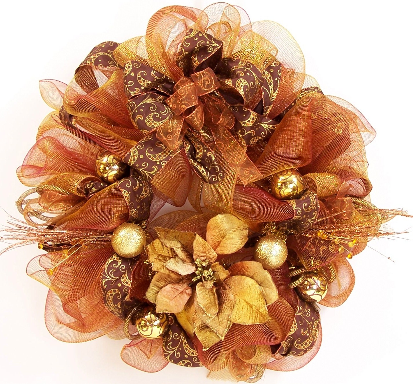 Mesh wreath copper bronze brown gold holiday deco decor
