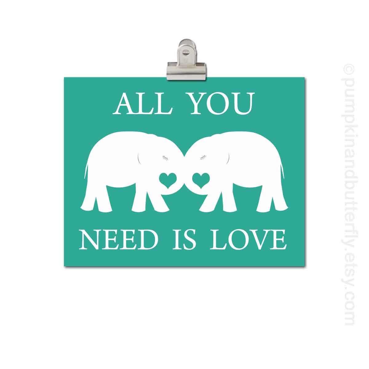 Kids Wall Art - Elephant Print, Children's Art Print Poster, 8x10 Print, Elephant, Unisex, Tea, The Beatles, Fall, All You Need Is Love