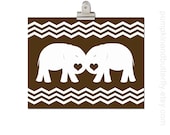 Modern Elephant Chevron Nursery Print - Kids Wall Art, Children's Art Print Poster, 11x14 Print, Brown, Elephant, Good Luck, Unisex