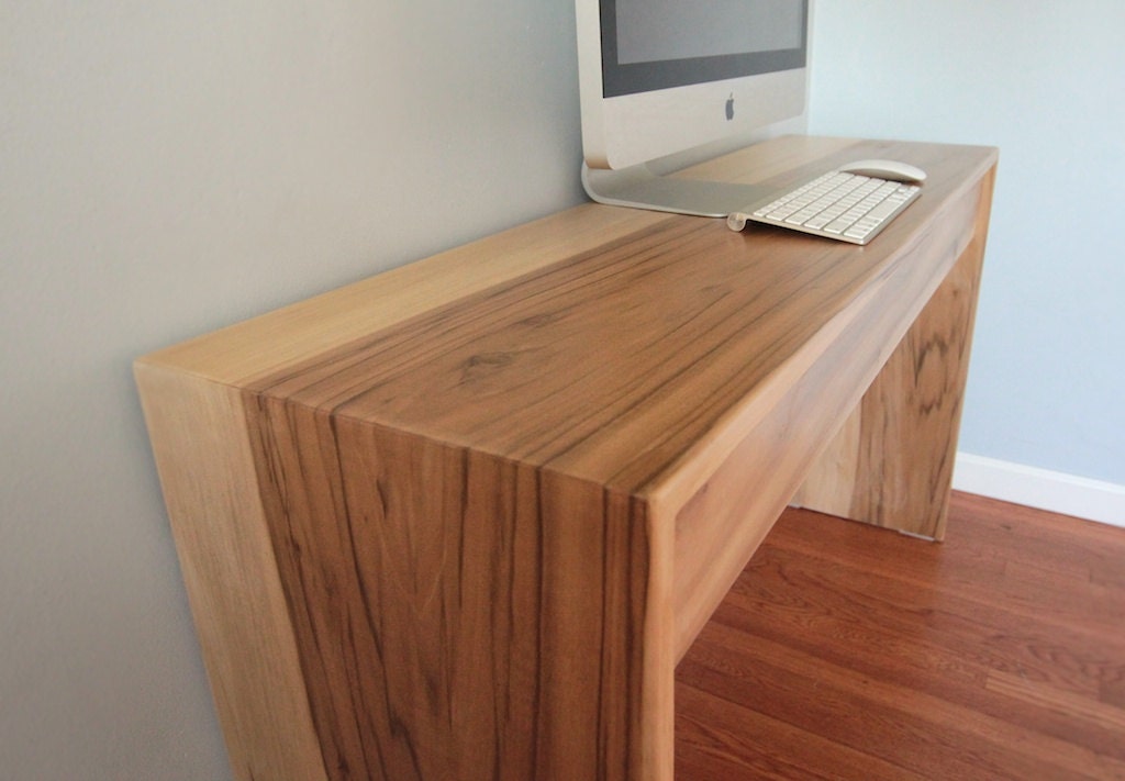 Slim Minimalist Modern Wood Computer Desk // Modular Design for Home Office // Fits 2 Laptops, iPads or iMacs // Natural Sun Tanned Poplar