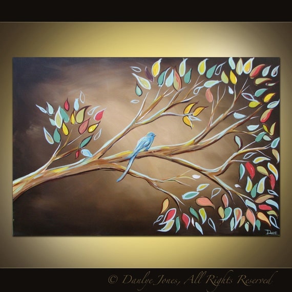 Bird on a Branch painting on canvas huge art 36 x 24