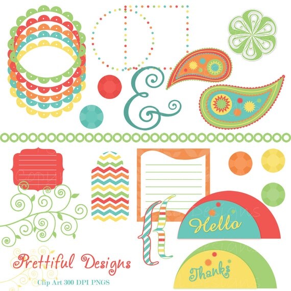 Clip Art Frame Tag Rhinestone Swirl Paisley Ampersand Beach Party Set 1 (454) Il_570xn