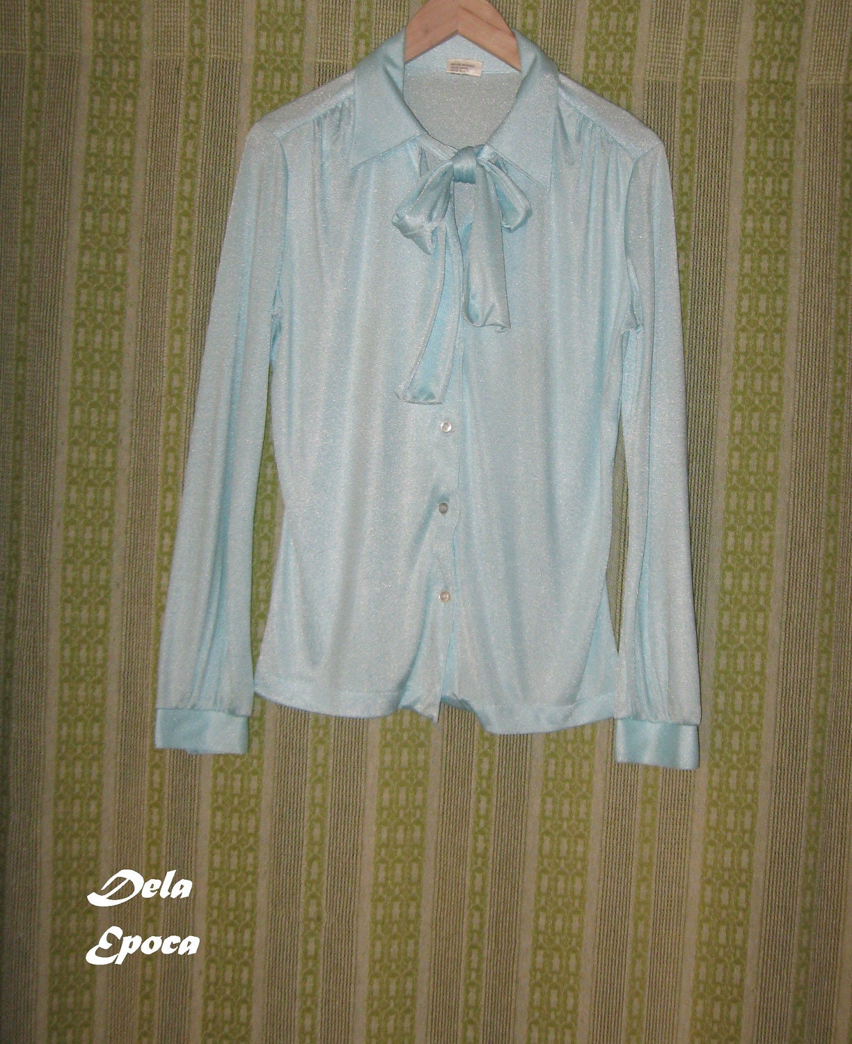 Vintage 70's 1970's Seventies Indie Hipster Women Teen Turquoise Secretary Blouse 20% OFF SALE