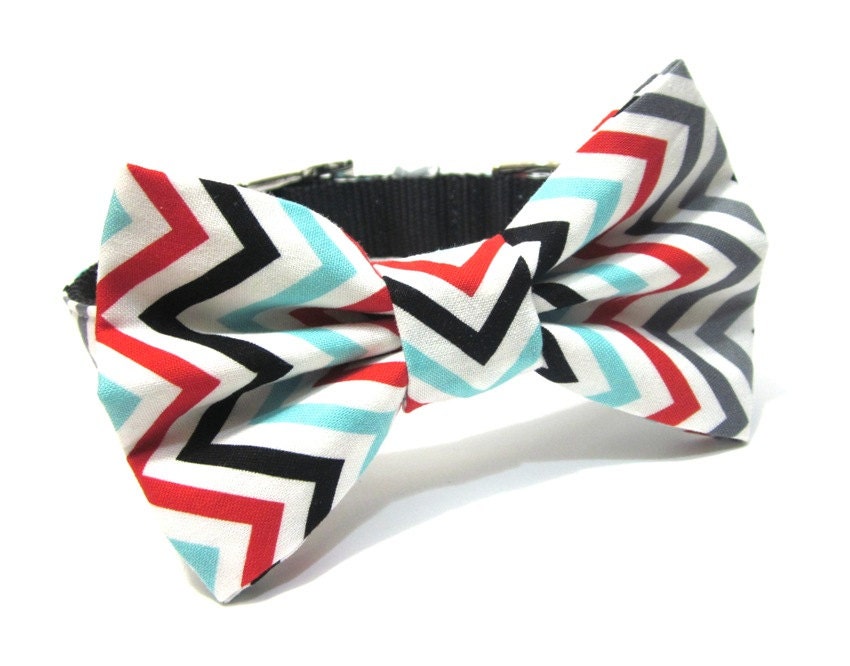 Chevron Stripe Bow Tie Dog Collar