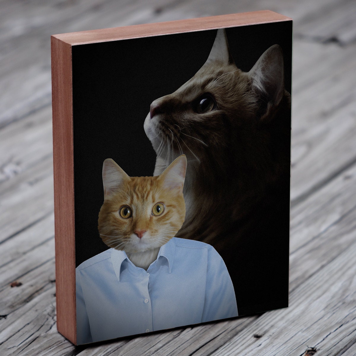 1980s Portrait Studio Cat 8x10 Wood Block Art Print