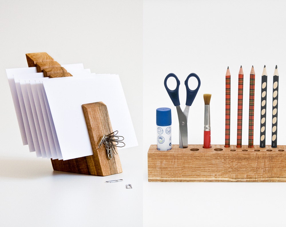 DESK ORGANIZER SET / Desk Accessories / Wood Office Mail Organizer Letter Holder