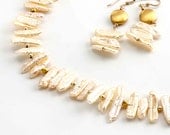 Bridal Jewelry Set Cream Stick Pearl Necklace and Earrings
