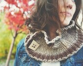 Handmade Knitted Cowl and Neckwarmer in Brown/Tan Taupe