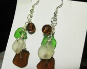 Sea Glass Earrings, Sea Foam Sea Glass Earrings, Drilled Sea Glass Earrings, Bangle Earrings, Swarovski, Sea Glass Jewelry