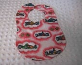 Baby/Toddler/Childrens Bibs White Red Race Cars