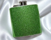 3 oz. Womens Glitter Hip Flask Sparkling Green Apple w/ Tote and funnel - Great Gift Idea