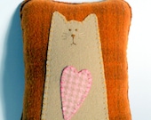 Cat Pillow - Wool Pillow - Appliqued - "Kitty Love"