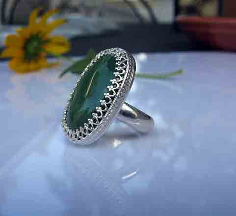 Nephrite Jade Cocktail Ring Silver