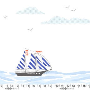 1/2 Yard Sail Away Out To Sea Border Print in Blue 'Ahoy' There from Sarah Jane (Boy)