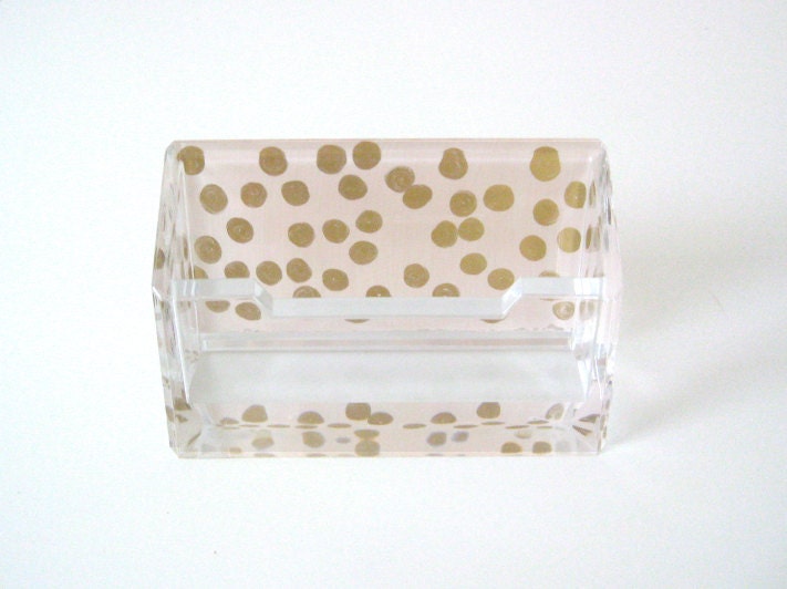 Choose Your Color - Confetti Lucite Business Card Holder - Blush/Gold