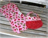 Pink and Red Cherries Minky Bib and Burpie, Baby Girl, Baby Shower gift