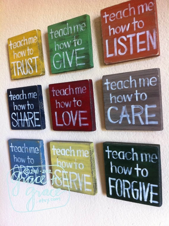 RESERVED for STACEY Canvas- SET of 9 - "Teach Me"  Blocks -Nursery Art- Child's Room, Home Decor, Faith Based Art