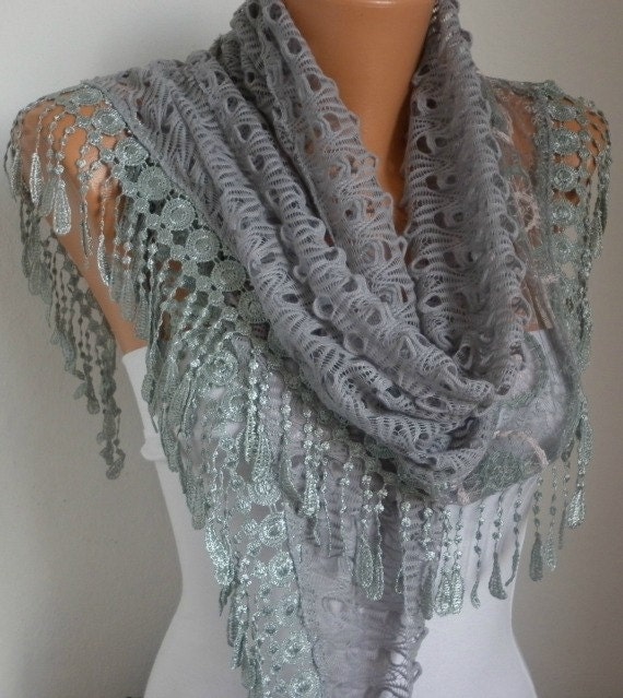 Lace Scarf -  scarf shawl -  - Silvery - Free scarf - Gray - fatwoman