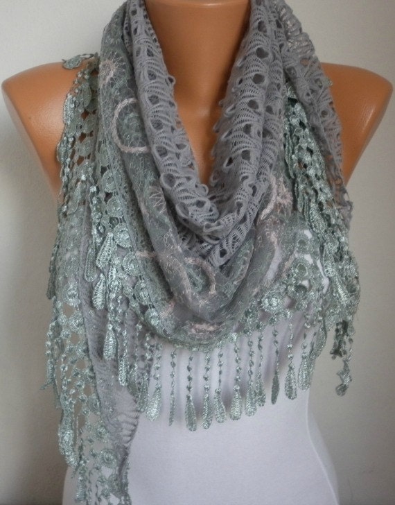 Lace Scarf -  scarf shawl -  - Silvery - Free scarf - Gray - fatwoman