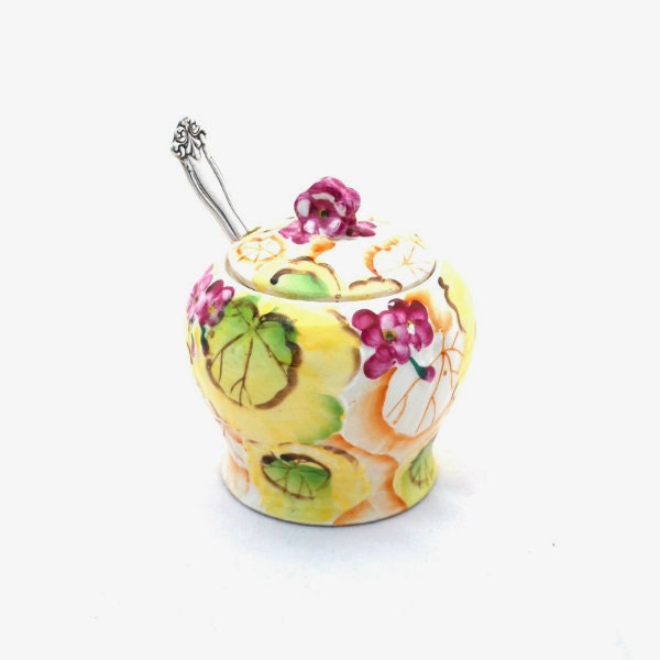 Vintage Porcelain Jam Honey Pot Handpainted Made in Japan