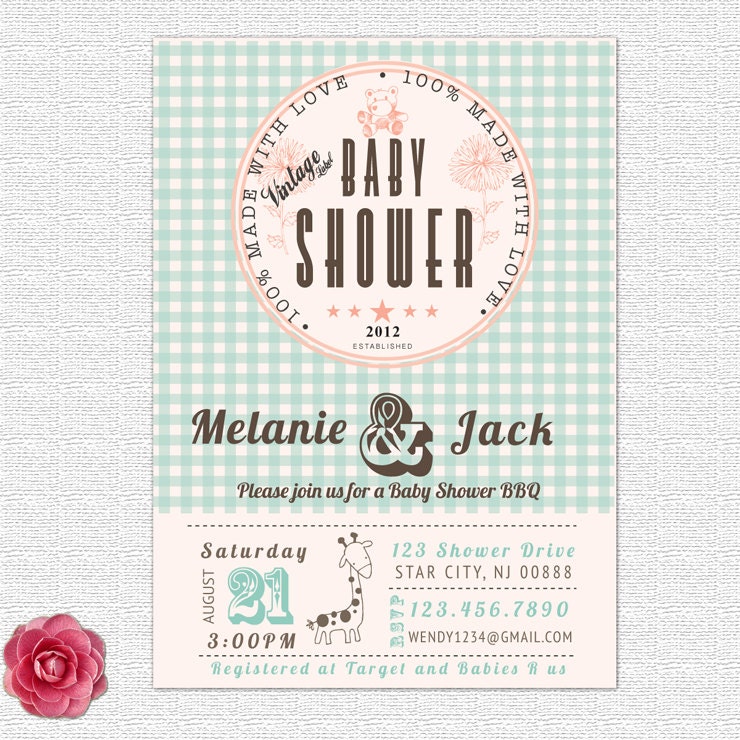 Vintage couples Baby Shower BBQ  invitation - boy or girl