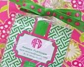 PREPPY PREPPY PREPPY pink and greek monogrammed calling cards, gift tags, enclosure cards, business cards or stickers (set of 12)