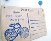 Just keep Peddling - Ceramic postcard with vintage buttons. Made in Wales, UK.