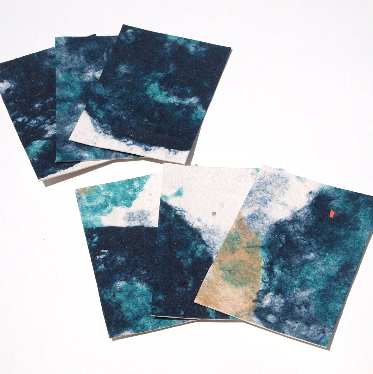 Galaxy handmade paper ACEO, set of 6 artist trading cards, gift tags collage atc's