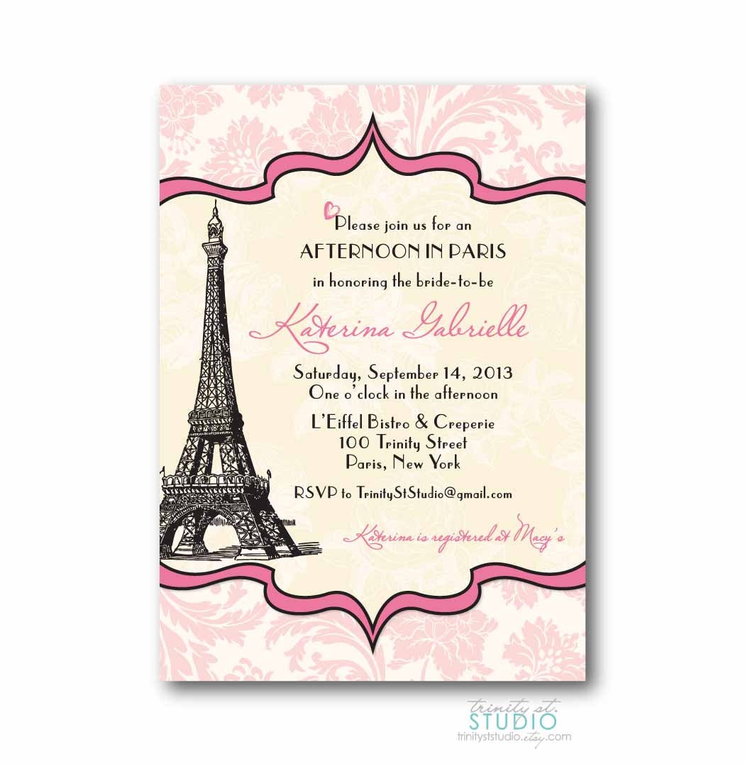 Vintage Paris Invitation - Bridal or Baby Shower - Birthday Party Wedding - PRINTABLE DIY Digital or Printed Design (optional)