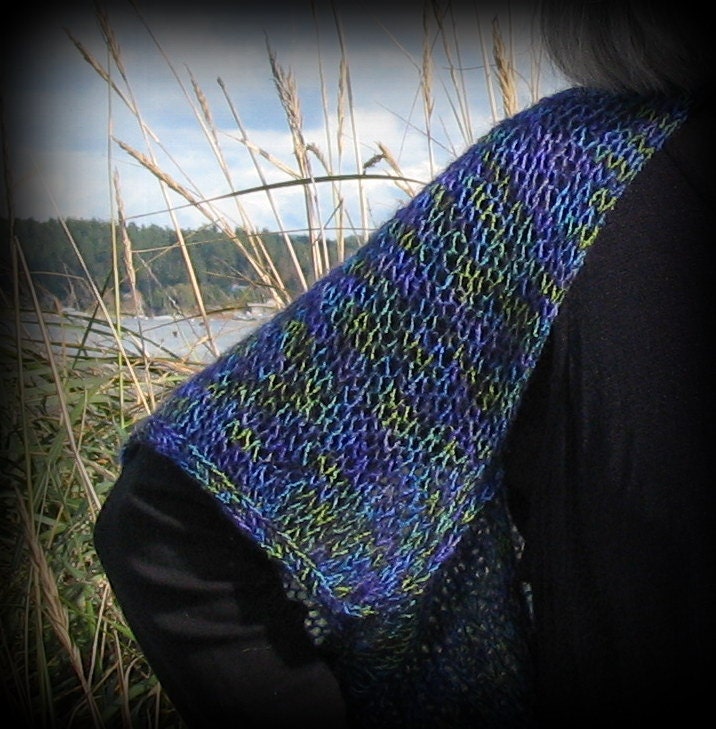 Wearable Art, Handknit Shrug, Summer Jacket, Coverup, Sweater, Jacket, Purple, Blue, Pesto, Layaway Plan, FishBaySunsets