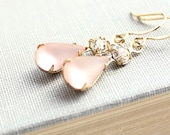 Pink Glass Earrings, Vintage Glass, Rose Smoke Pink, Crystal Rhinestone, Bridal Jewelry, Estate Style Jewelry, French Romantic, Shabby Chic