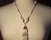 Vintage Tassel Necklace Crystal White Cream Beads 1950s