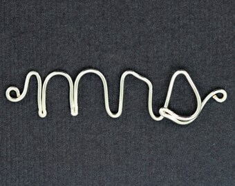 Mrs. Bracelet : Original Silver Handwritten Cursive Wire 'MRS' Bracelet with Cotton Cord, Adjustable Closure, Crimp Beads