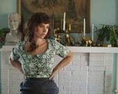 Jade & Grey floral peter pan collar blouse with wooden buttons and western sleeves- made to measure