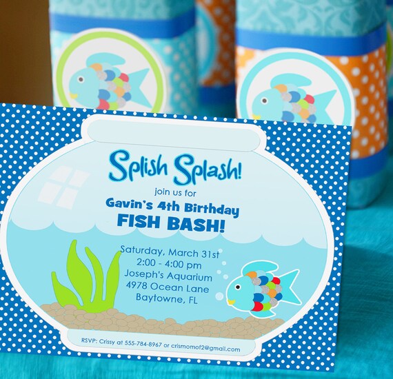 Fish Party Invitation - Rainbow Fish, Ocean, Sea Life by Amanda's Parties TO GO Il_570xn