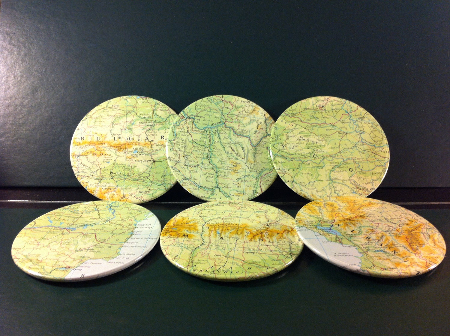 Eastern Europe Vintage Map Coasters - Yugoslavia, Bulgaria and Albaina, Europe (Set of 6)