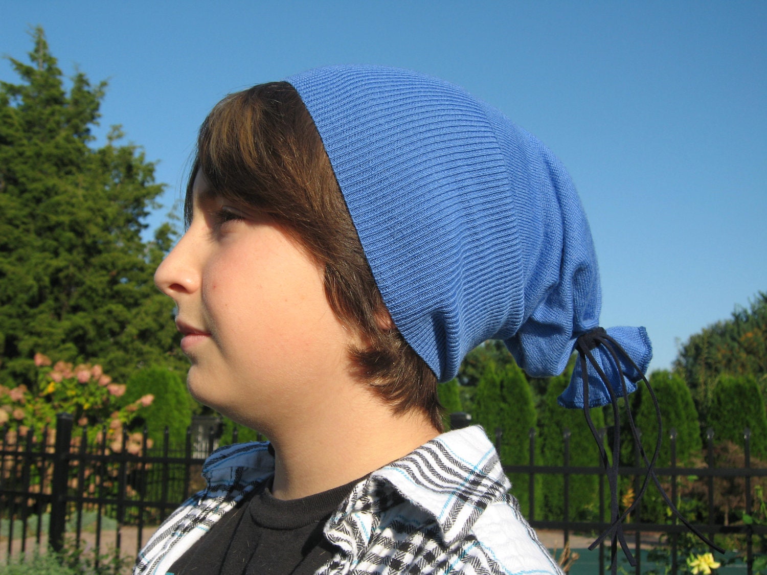 Children's Merino Wool Hat Blue Slouchy Beanie Boy's Girl'sToddler  Long Back Tam  A364