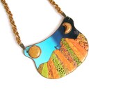 Story statement necklace large bib polymer clay necklace wearable illustration story around your neck autumn colors bold necklace ooak