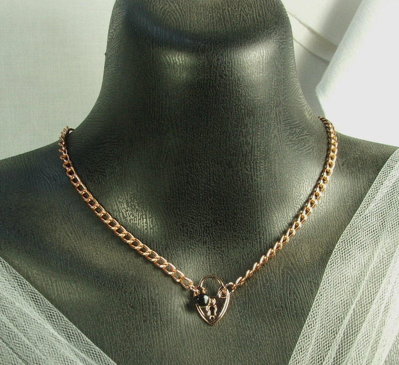 BDSM Jewelry Heart Lock Necklace Symbolic Bondage Collar Tiny Black Slave Bell