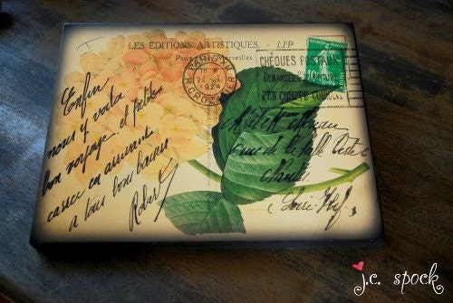 11x14 mounted print: Vintage Hydrangea, 11x14 mounted wood, mounted artwork, mixed media art, vintage flower, digital collage