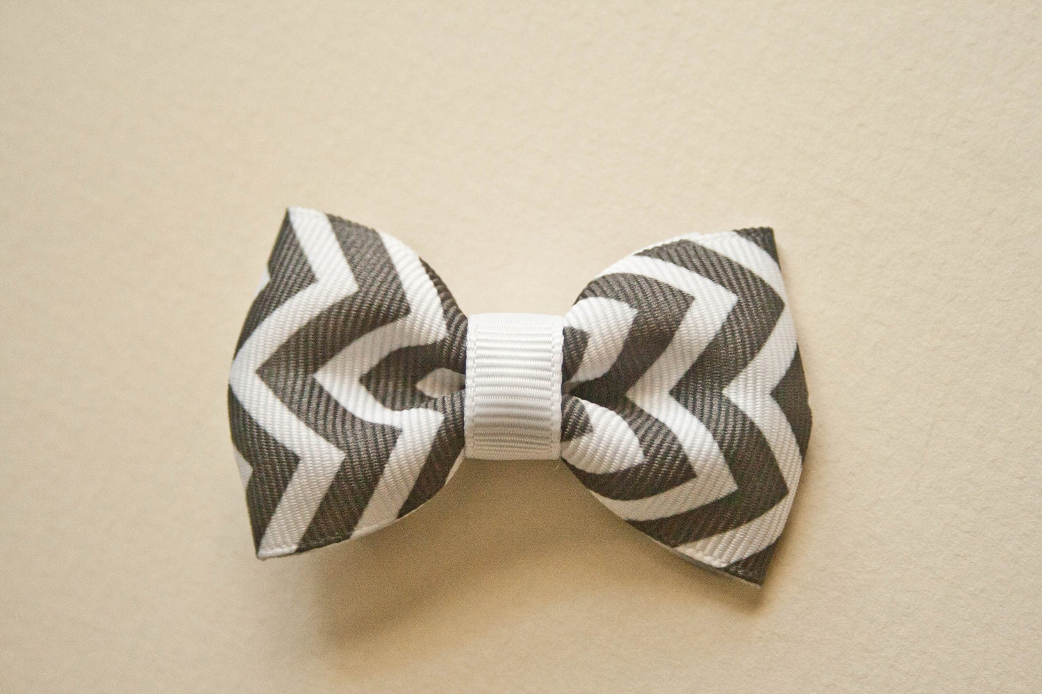 Gray and White Chevron Stripes Bow Tie Hair Bow