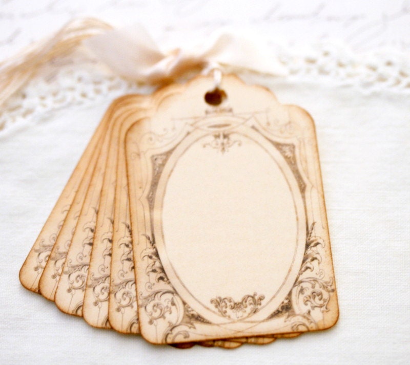 Vintage Style Gift Tags French Inspired Label  -  Shabby Chic Style Gift Wrap