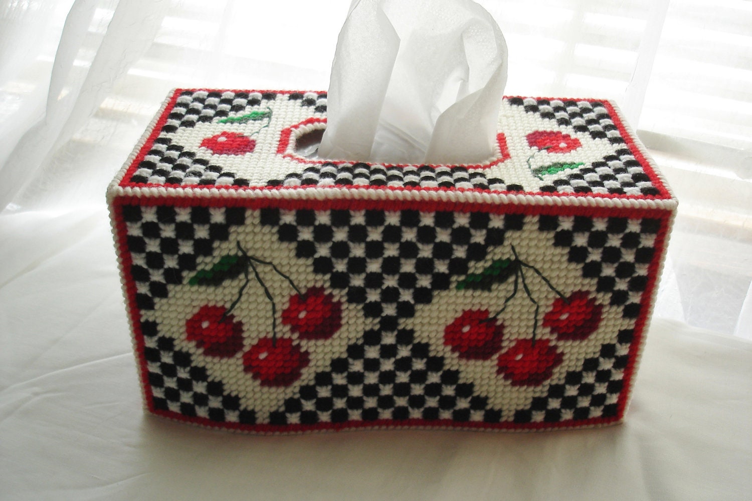 Kitchen Cherries Handmade Tissue Box Cover in Plastic Canvas