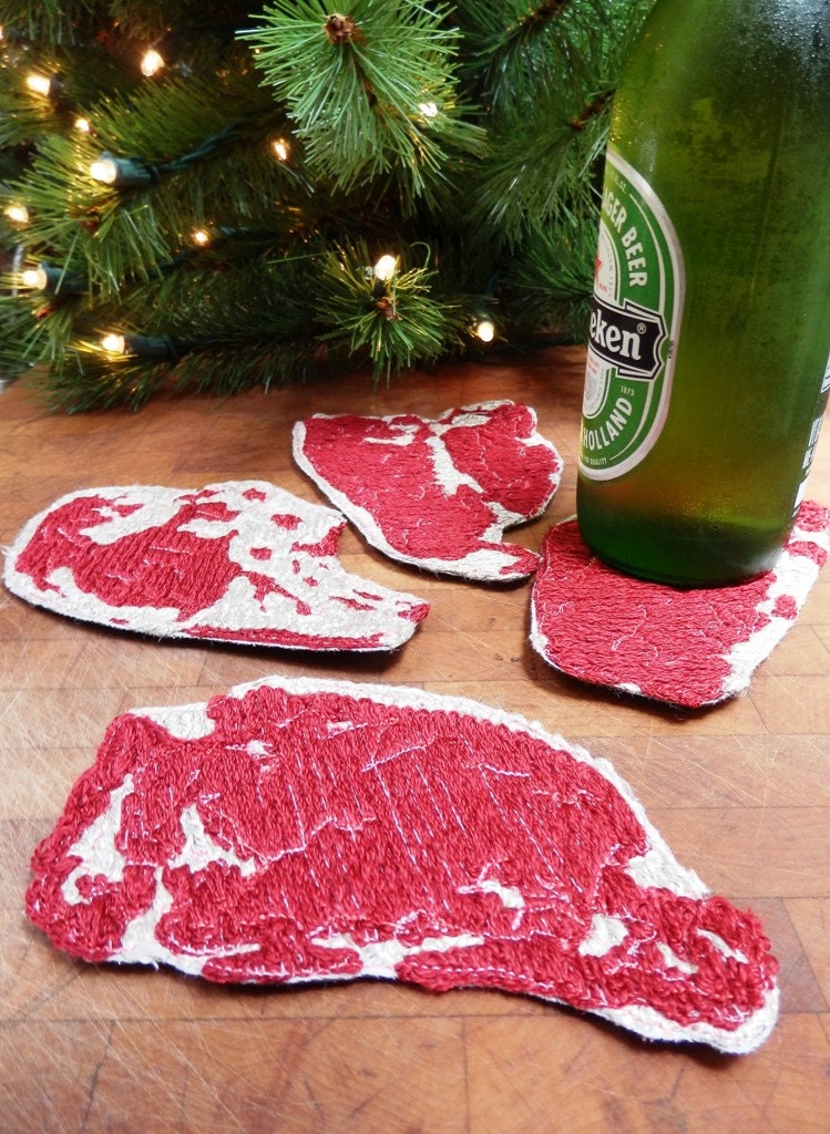 Funny Gifts for Men Carnivore Coasters Set of 4 Embroidery Tagt 123 cc loh ostat socal etsy guild tenx tt cccoe sos steam team madcap lb